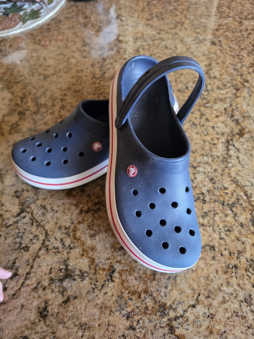 Crocs Mens Classic Clog - Navy with Red & White Stripe - Size 12